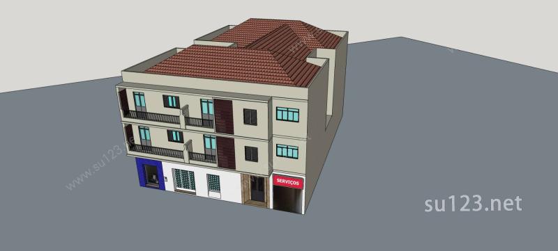 现代多层公寓正立面SU模型下载草图大师sketchup模型