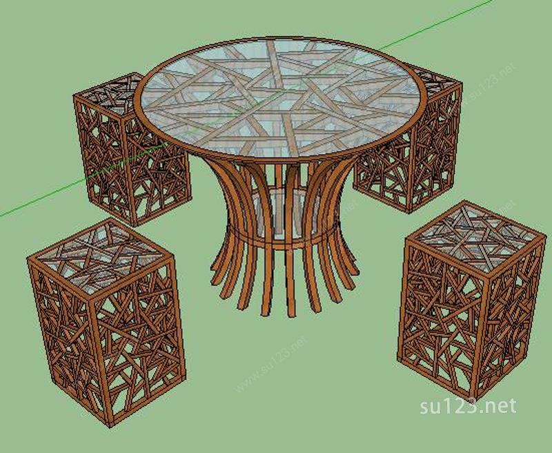 木质工艺茶几凳子SU模型下载草图大师sketchup模型