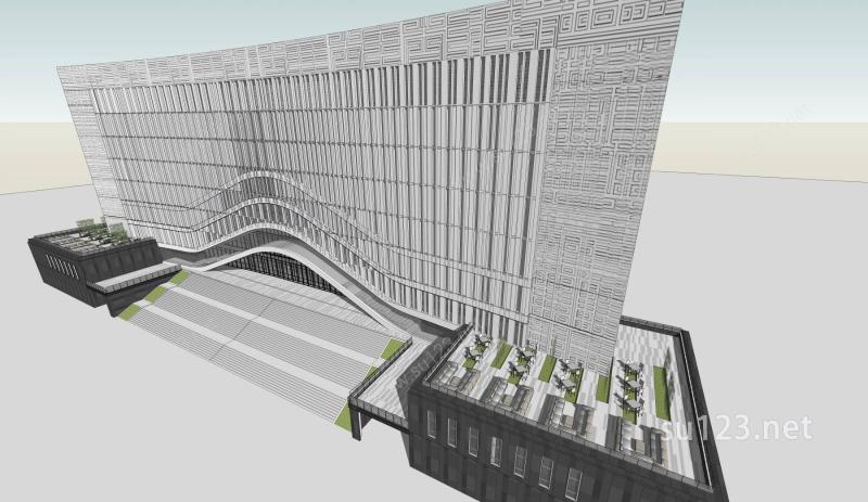 现代风格大学图书馆建筑sketchup模型SU模型