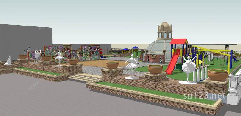 幼儿园室外景观儿童游乐场0SU模型下载草图大师sketchup模型