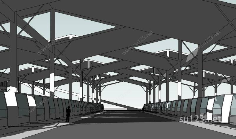 现代简约风格客运站建筑模型SU模型下载草图大师sketchup模型