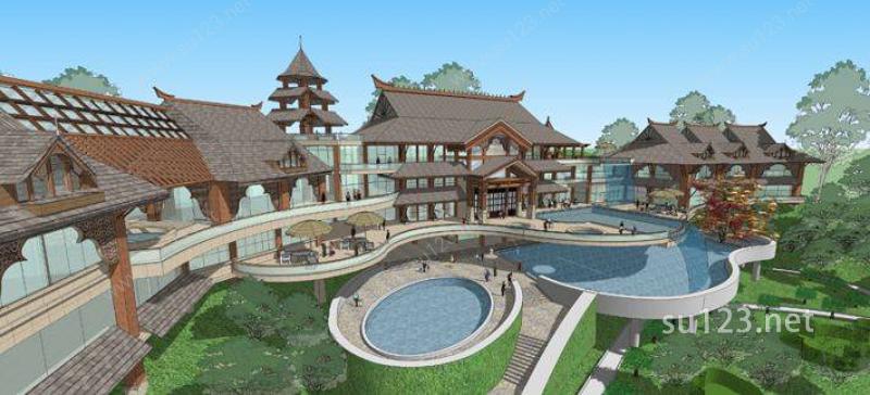 东南亚风格酒店SU模型下载草图大师sketchup模型