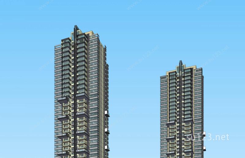 现代超高层住宅楼SU模型下载草图大师sketchup模型