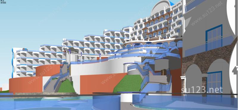地中海希腊风格酒店SU模型