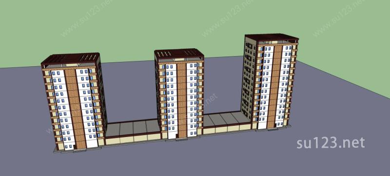 现代商业住宅楼SU模型下载草图大师sketchup模型