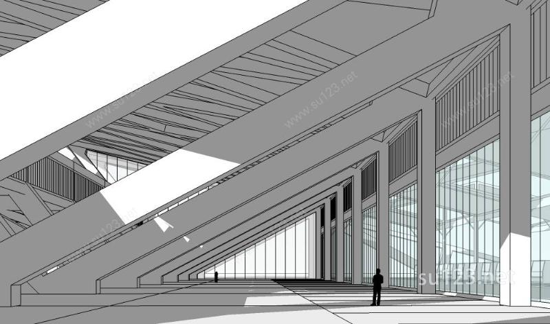 现代简约风格客运站建筑模型SU模型下载草图大师sketchup模型