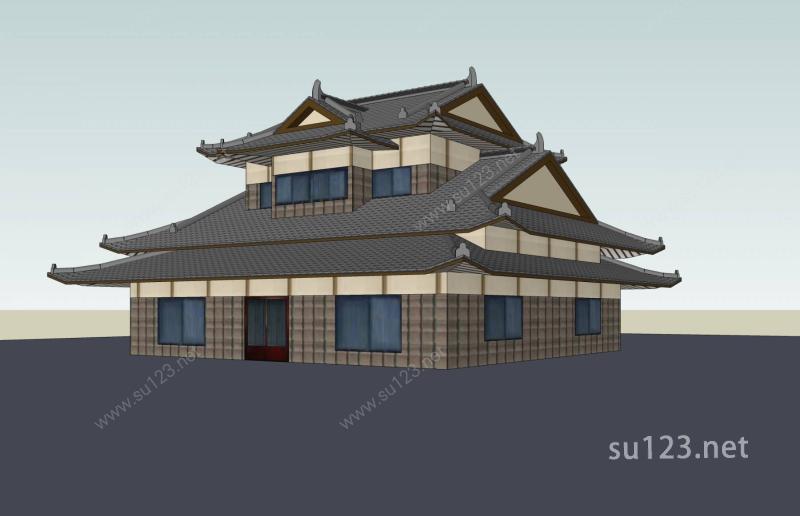 日式住宅楼SU模型下载草图大师sketchup模型