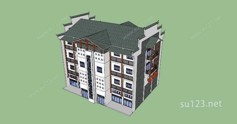 新中式商业楼SU模型下载草图大师sketchup模型