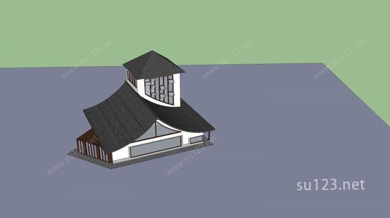 中式商业建筑SU模型下载草图大师sketchup模型