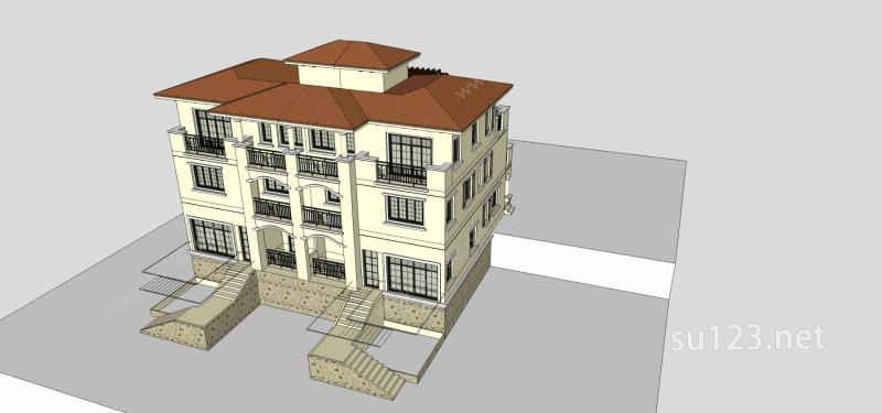 西班牙风格双拼别墅SU模型下载草图大师sketchup模型