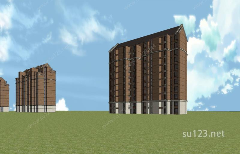 英式高层住宅楼SU模型下载草图大师sketchup模型