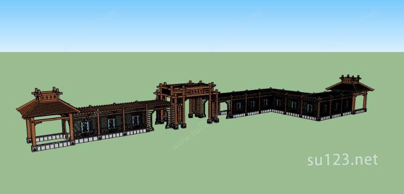 新中式亭廊：万荷飘香（钢木结构）SU模型