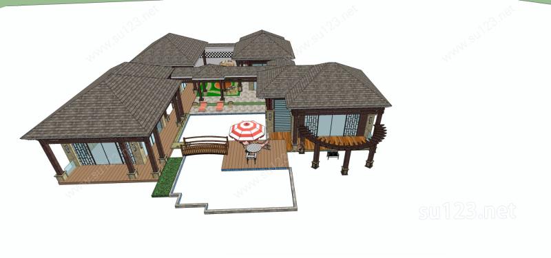 东南亚风格独栋别墅SU模型下载草图大师sketchup模型