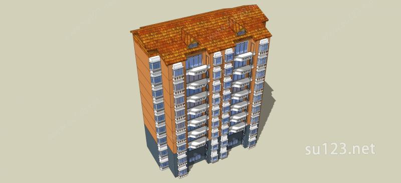 新中式风格高层住宅SU模型