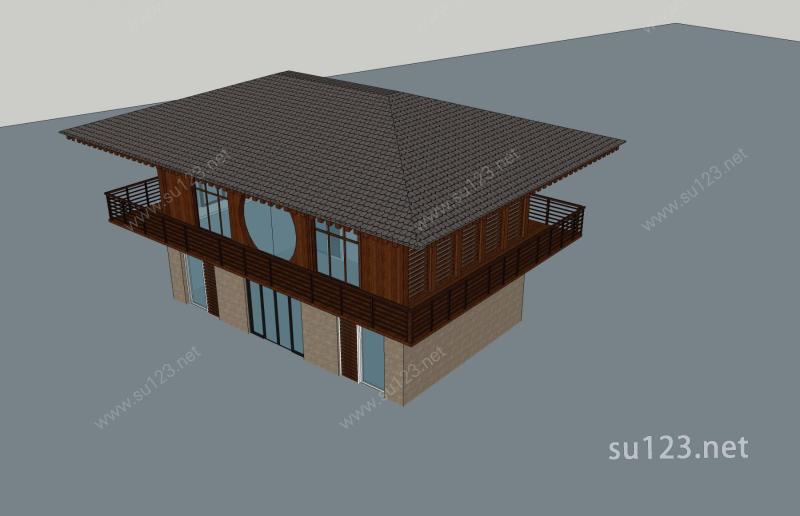 中式住宅别墅SU模型下载草图大师sketchup模型