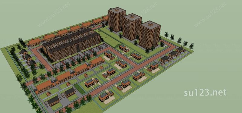欧式大型住宅规划SU模型