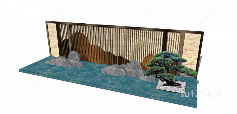 中式景墙山水景墙024SU模型
