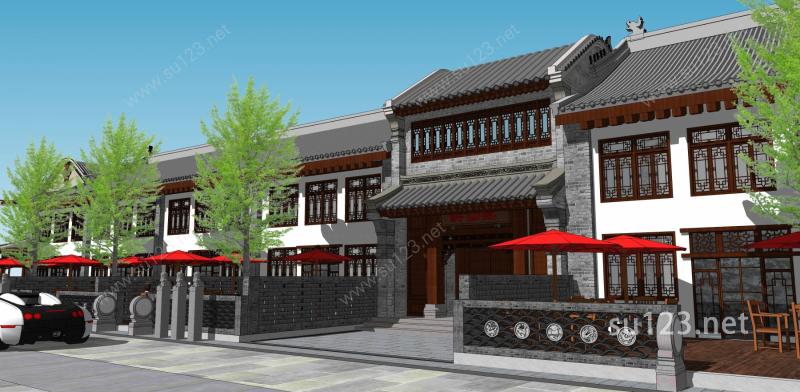 中式商业建筑中式临街商业SU模型