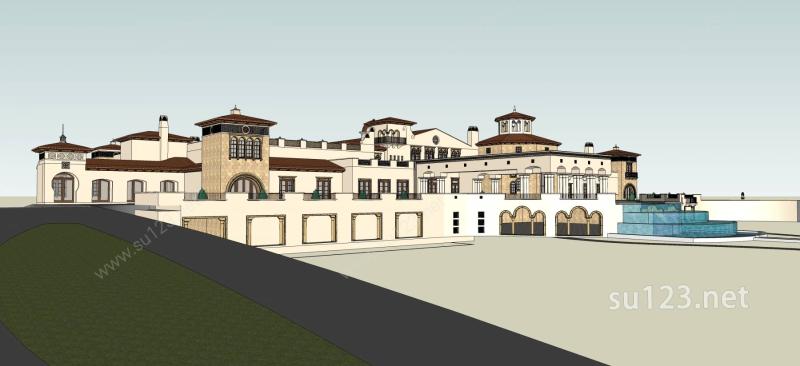 西班牙风格酒店SU模型下载草图大师sketchup模型