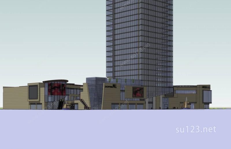 现代商业街及办公楼SU模型