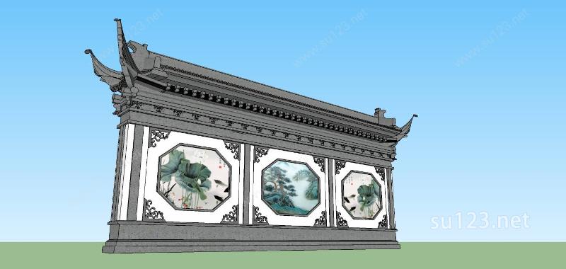 中式景观墙SU模型下载草图大师sketchup模型