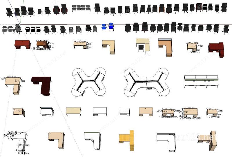 办公桌椅集合SU模型下载草图大师sketchup模型