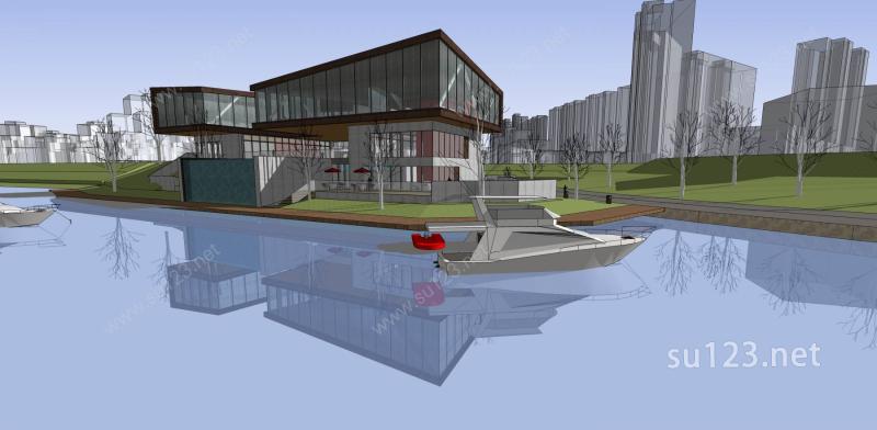 现代高级湖景会所/售楼部SU模型下载草图大师sketchup模型