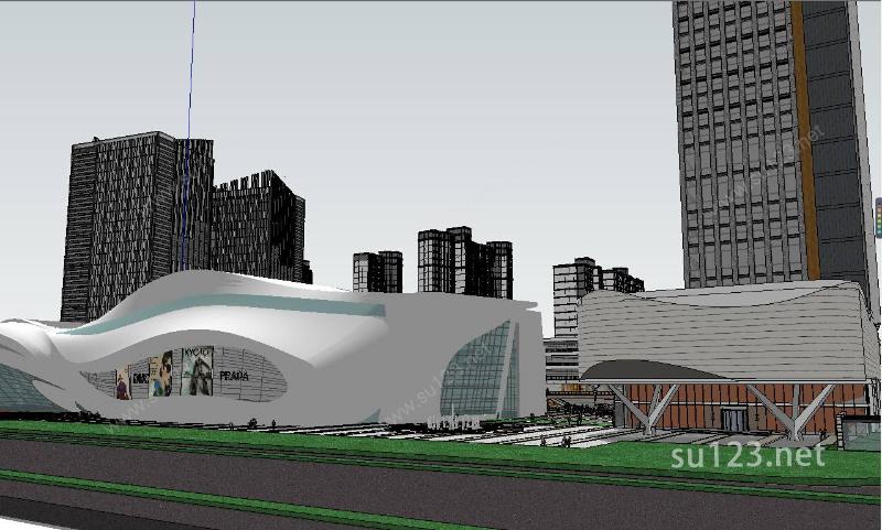 城市综合体设计--漂浮的城市SU模型下载草图大师sketchup模型