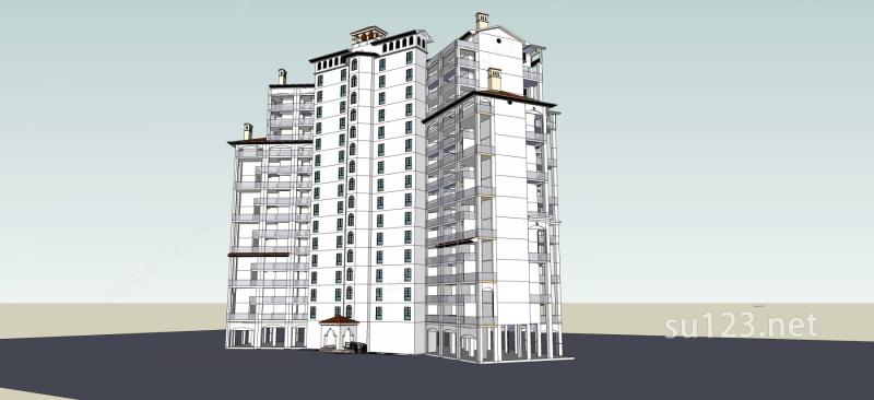 欧式高层公寓SU模型下载草图大师sketchup模型