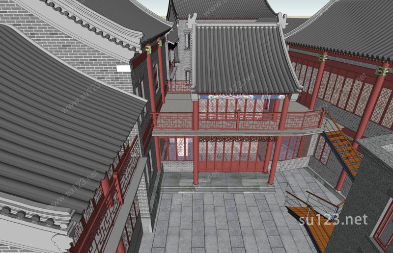 中式商业酒楼SU模型下载草图大师sketchup模型