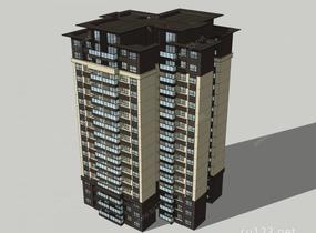 新亚洲风格高层住宅SU模型