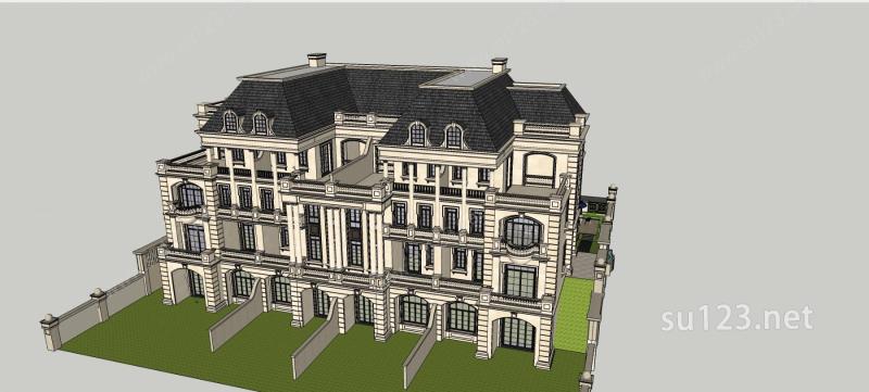 精细法式多层住宅SU模型下载草图大师sketchup模型
