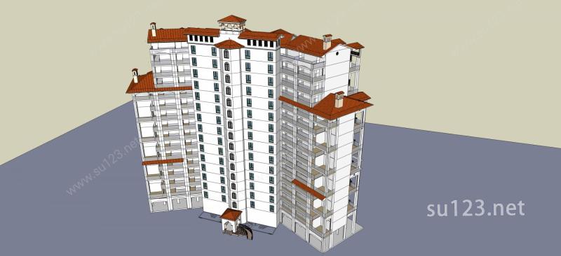 欧式高层公寓SU模型下载草图大师sketchup模型