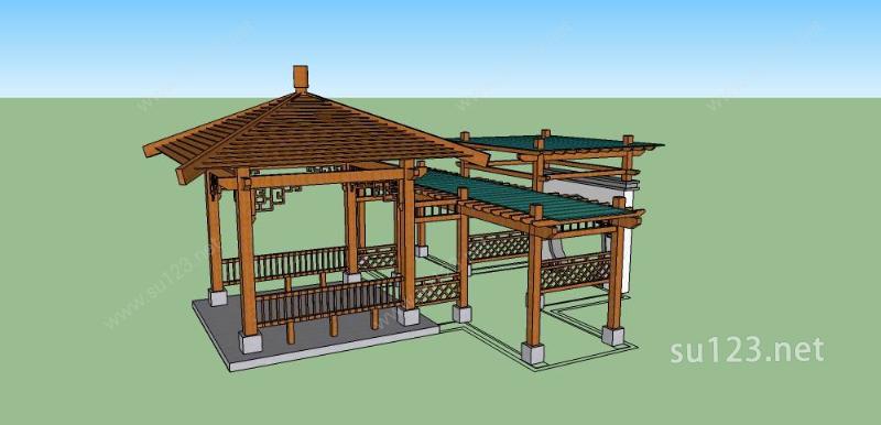 新中式亭廊（钢木结构）SU模型