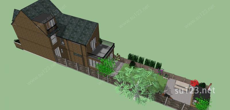 别墅带花园景观SU模型下载草图大师sketchup模型