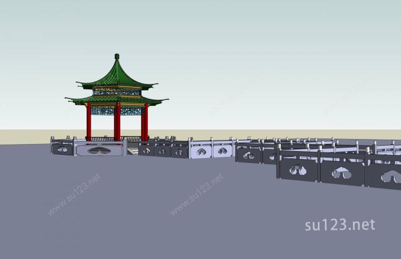 中式景观SU模型下载草图大师sketchup模型
