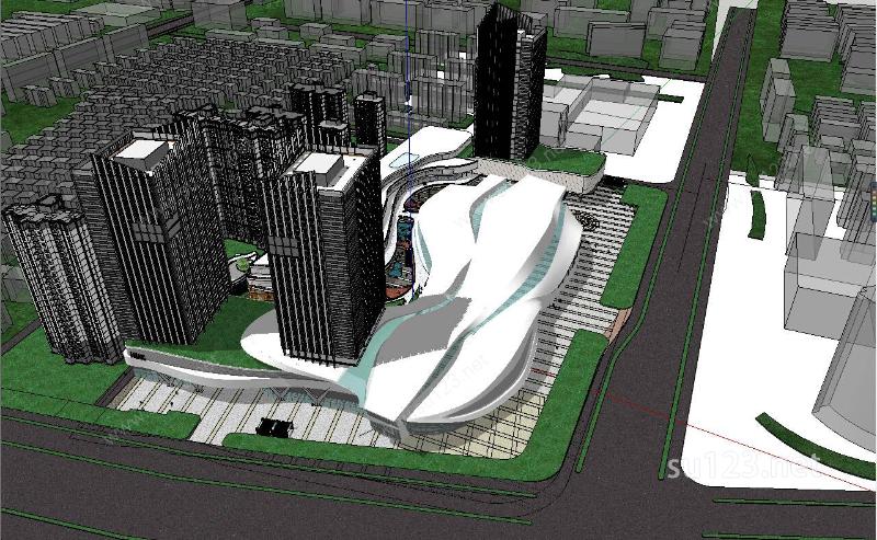 城市综合体设计--漂浮的城市SU模型下载草图大师sketchup模型