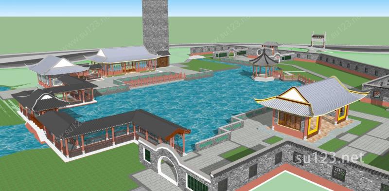 中式园林景观公园景观中式建筑suuSU模型下载草图大师sketchup模型