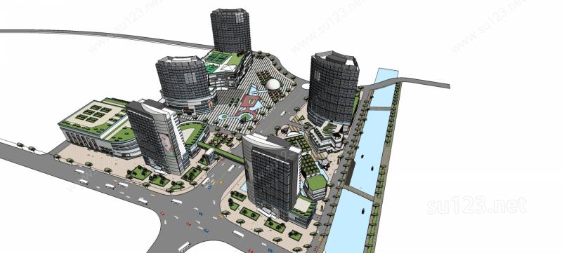 现代城市商业综合体SU模型下载草图大师sketchup模型