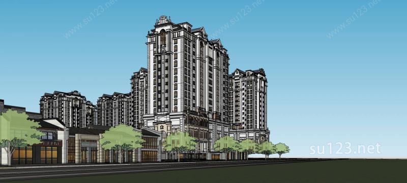 大型中式商业住宅规划SU模型下载草图大师sketchup模型