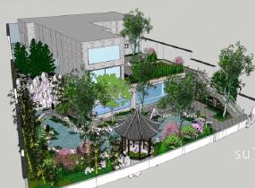 中式别墅庭院景观SU模型