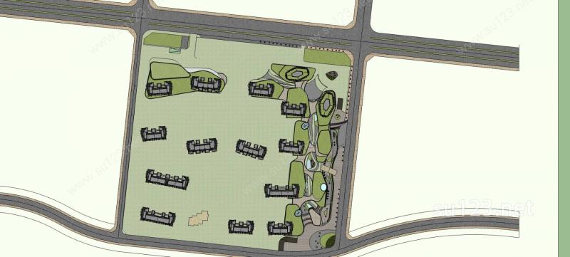 新古典住宅小区+商业步行街SU模型下载草图大师sketchup模型