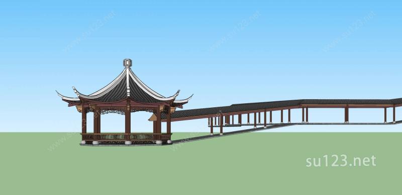 中式小亭及连廊SU模型