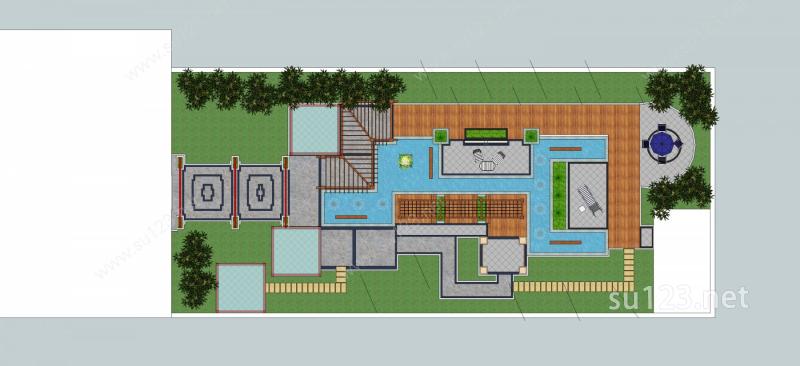 新中式屋顶花园SU模型下载草图大师sketchup模型