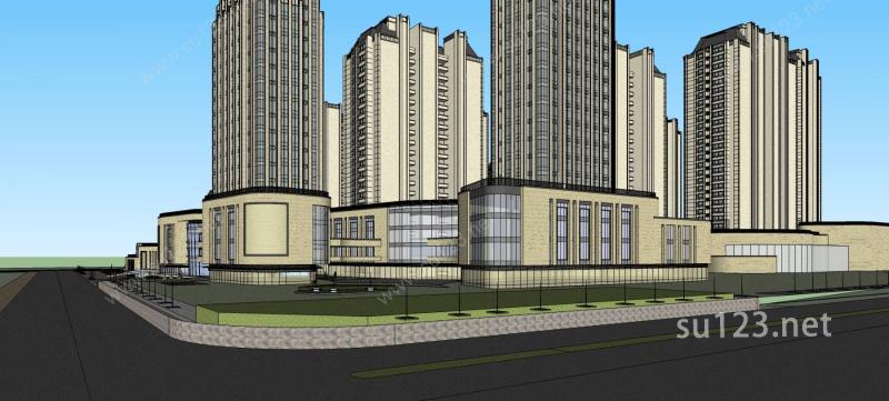 新古典住宅小区+商业步行街SU模型下载草图大师sketchup模型