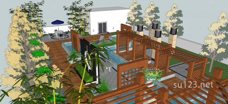 新中式屋顶花园SU模型下载草图大师sketchup模型