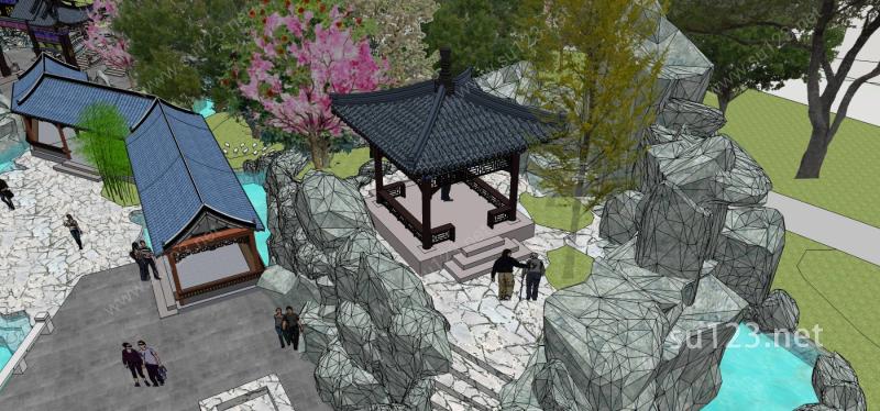 中式园林景观SU模型下载草图大师sketchup模型