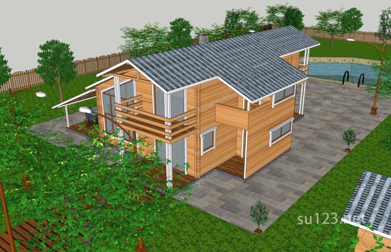 中式独栋别墅带庭院SU模型下载草图大师sketchup模型