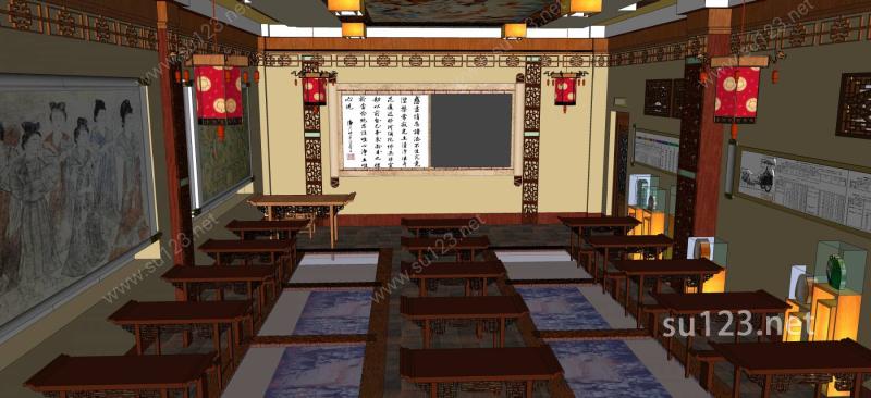 中式教室室内模型SU模型