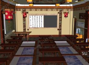中式教室室内模型SU模型